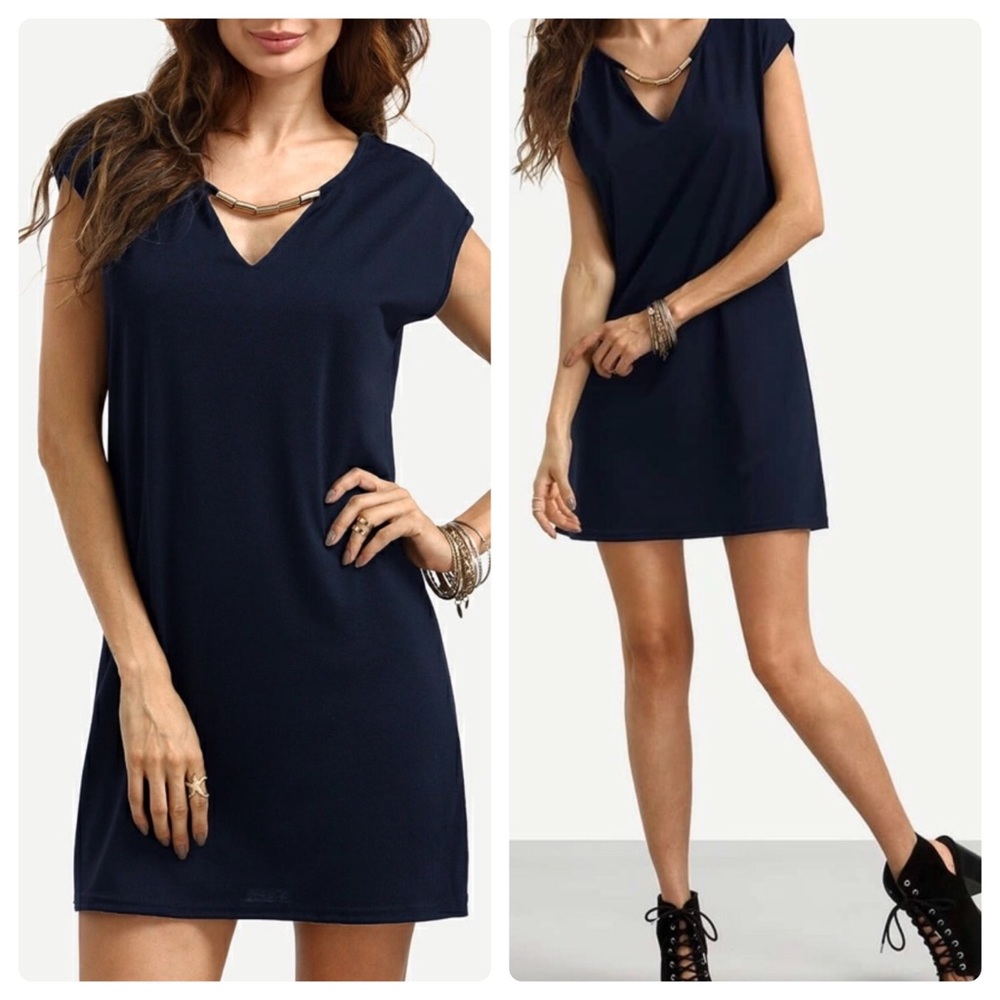 Blue V-Neck Casual Mini Dress